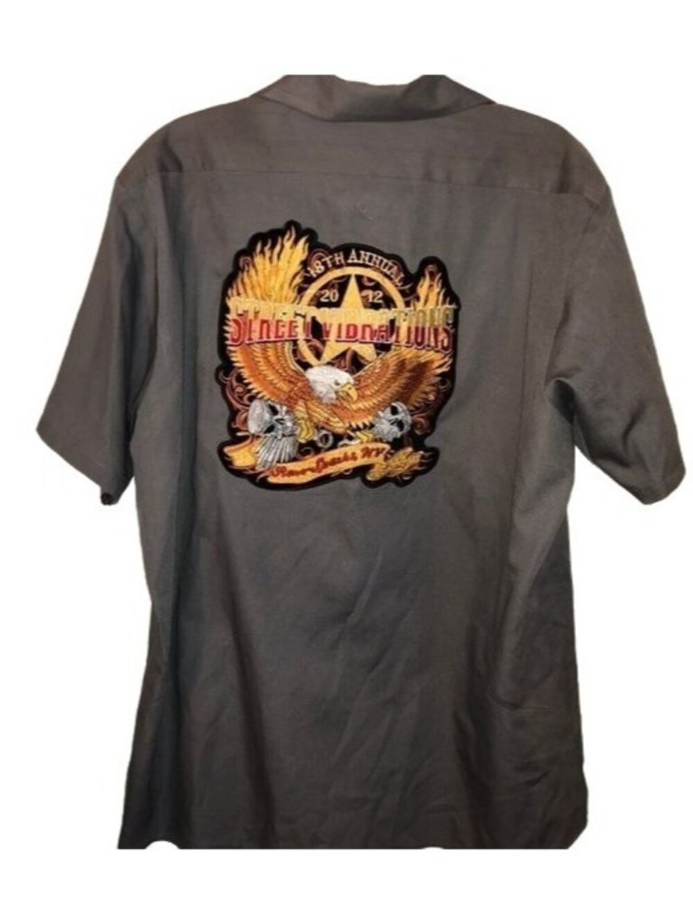 Biker st vibration button up gray biker collar shirt patch eagle 2012 18th READ